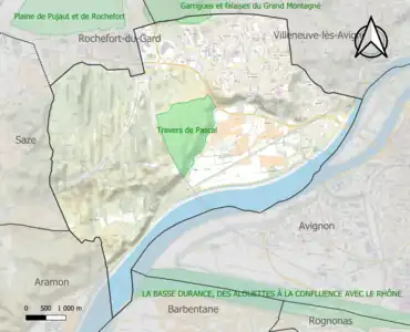 Carte des ZNIEFF de type 1 sur la commune.