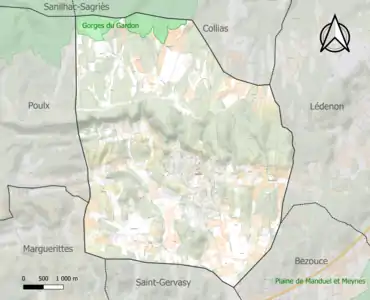 Carte de la ZNIEFF de type 1 sur la commune.