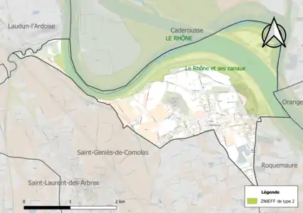 Carte des ZNIEFF de type 2 sur la commune.