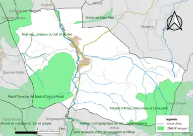 Carte des ZNIEFF de type 1 localisées sur la commune.