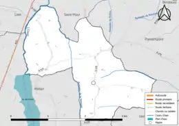 Carte en couleur présentant le réseau hydrographique de la commune