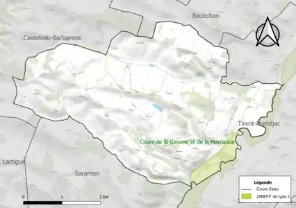 Carte de la ZNIEFF de type 2 sur la commune.
