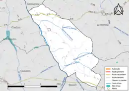 Carte en couleur présentant le réseau hydrographique de la commune