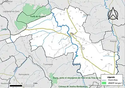 Carte de la ZNIEFF de type 1 sur la commune.