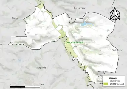 Carte de la ZNIEFF de type 2 sur la commune.