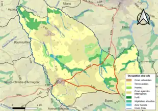Carte en couleurs présentant l'occupation des sols.
