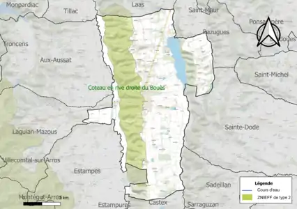 Carte de la ZNIEFF de type 2 sur la commune.