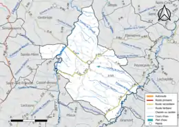 Carte en couleur présentant le réseau hydrographique de la commune