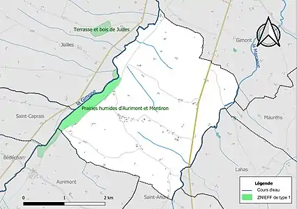 Carte de la ZNIEFF de type 1 sur la commune.