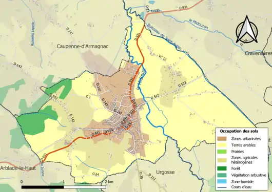 Carte en couleurs présentant l'occupation des sols.