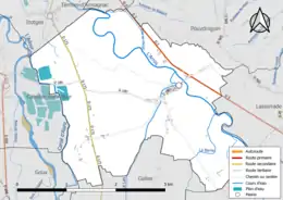 Carte en couleur présentant le réseau hydrographique de la commune
