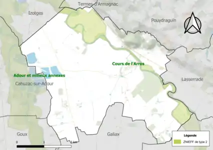 Carte des ZNIEFF de type 2 sur la commune.