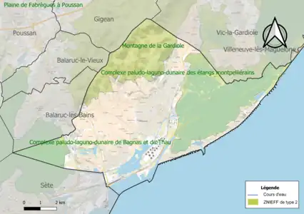 Carte des ZNIEFF de type 2 sur la commune.