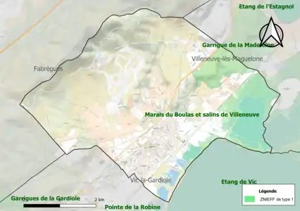 Carte des ZNIEFF de type 1 sur la commune.
