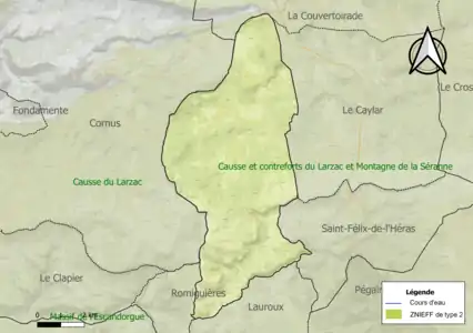 Carte des ZNIEFF de type 2 sur la commune.