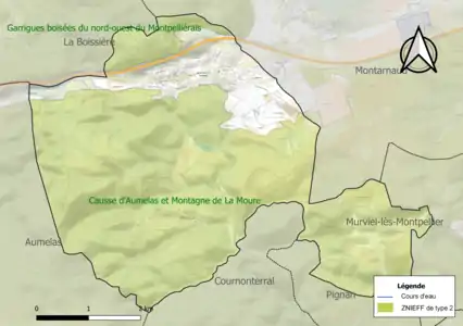 Carte des ZNIEFF de type 2 sur la commune.