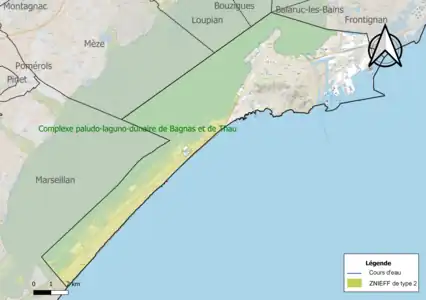 Carte de la ZNIEFF de type 2 sur la commune.