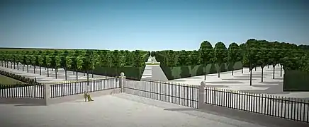 Vue depuis le premier étage du château d'Ivry sur la statue de Louis XIV vers 1700