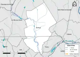 Carte en couleur présentantle réseau hydrographique de la commune