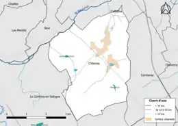 Carte en couleur présentantle réseau hydrographique de la commune