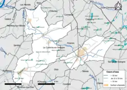 Carte en couleur présentantle réseau hydrographique de la commune