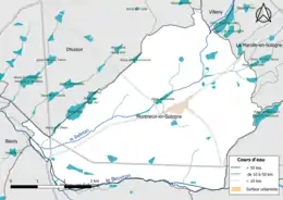 Carte en couleur présentantle réseau hydrographique de la commune
