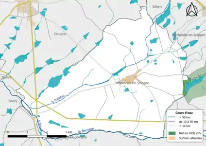 Carte de la zone Natura 2000 de type ZPS localisée sur la commune.