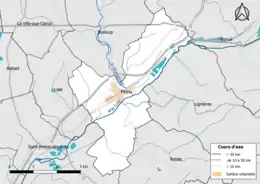 Carte en couleur présentantle réseau hydrographique de la commune