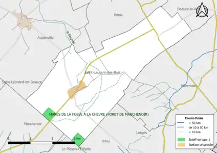 Carte des ZNIEFF de type 1 localisées sur la commune.