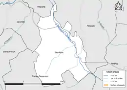 Carte en couleur présentantle réseau hydrographique de la commune