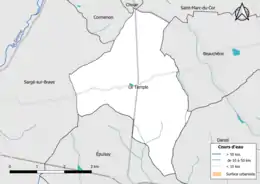 Carte en couleur présentantle réseau hydrographique de la commune