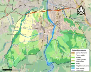 Carte en couleurs présentant l'occupation des sols.