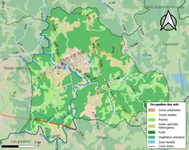 Carte en couleurs des infrastructures et de l'occupation des sols de la commune.