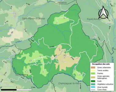 Carte en couleurs des infrastructures et de l'occupation des sols de la commune.