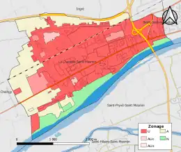 Carte simplifiée de la commune, différenciant avec différentes couleurs les zones urbaines, à urbaniser et naturelles.