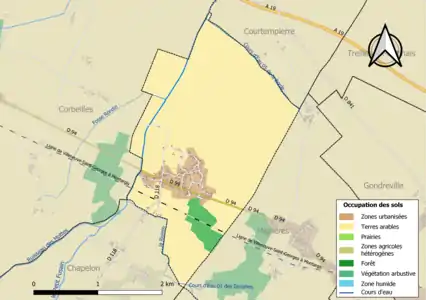 Carte des infrastructures et de l'occupation des sols de la commune en 2018 (CLC).