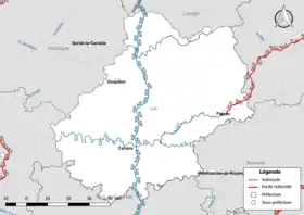 Carte du réseau routier national (autoroutes et routes nationales) dans le département du Lot