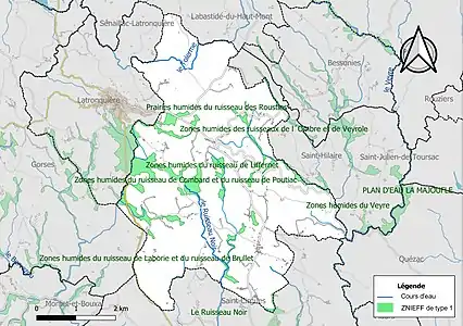 Carte des ZNIEFF de type 1 sur la commune.