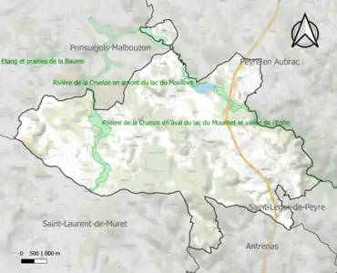 Carte des ZNIEFF de type 1 sur la commune.