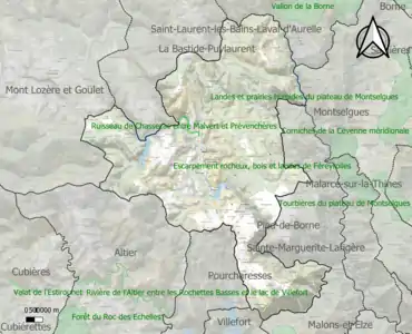 Carte de la ZNIEFF de type 1 sur la commune.