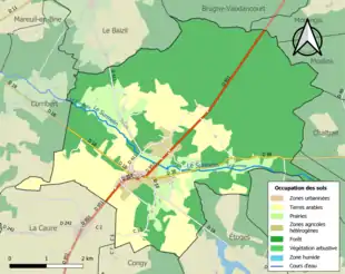 Carte en couleurs présentant l'occupation des sols.
