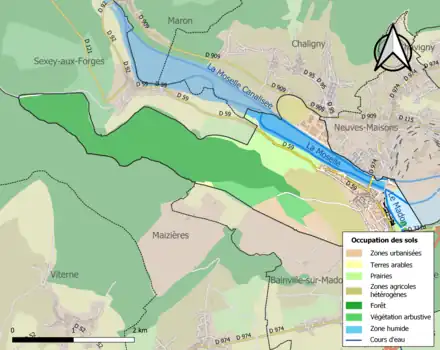 Carte en couleurs présentant l'occupation des sols.