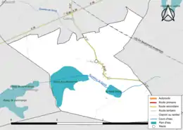 Carte en couleur présentant le réseau hydrographique de la commune