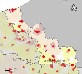 Localisation de l'aire d'attraction du Cateau-Cambrésis dans le département du Nord.