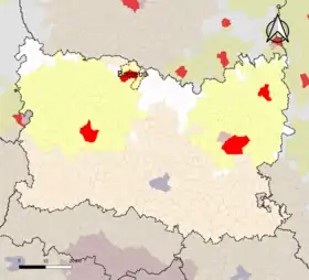 Localisation de l'aire d'attraction de Breteuil dans le département de l'Oise.