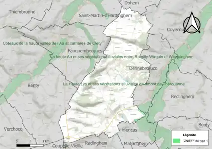 Carte de la ZNIEFF de type 1 sur la commune.