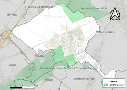 Carte des ZNIEFF de type 1 sur la commune.