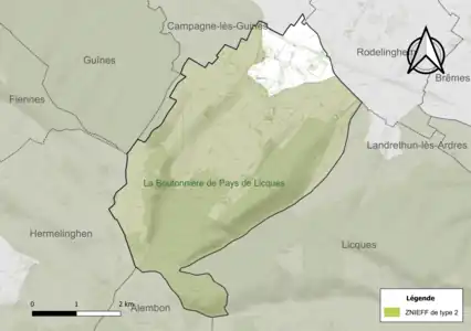 Carte de la ZNIEFF de type 2 sur la commune.