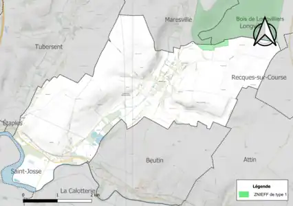 Carte de la ZNIEFF de type 1 sur la commune.