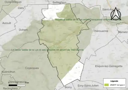 Carte de la ZNIEFF de type 2 sur la commune.